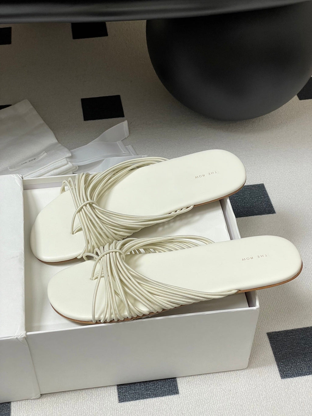 The Row Sara Slide Sandal In Ivory Elastic And Leather 345204