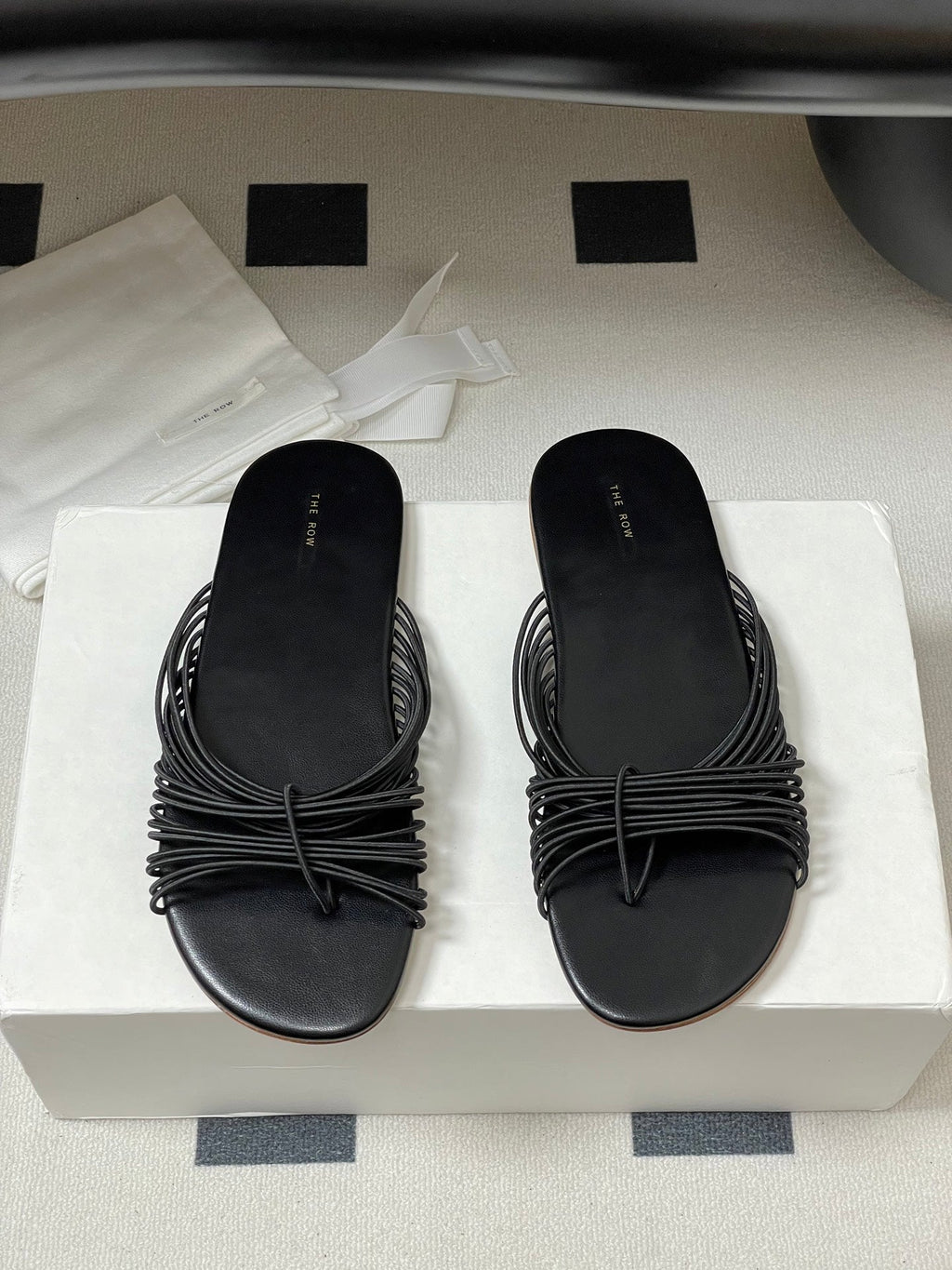 The Row Sara Slide Sandal In Black Elastic And Leather 345205