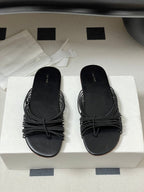 The Row Sara Slide Sandal In Black Elastic And Leather 345205