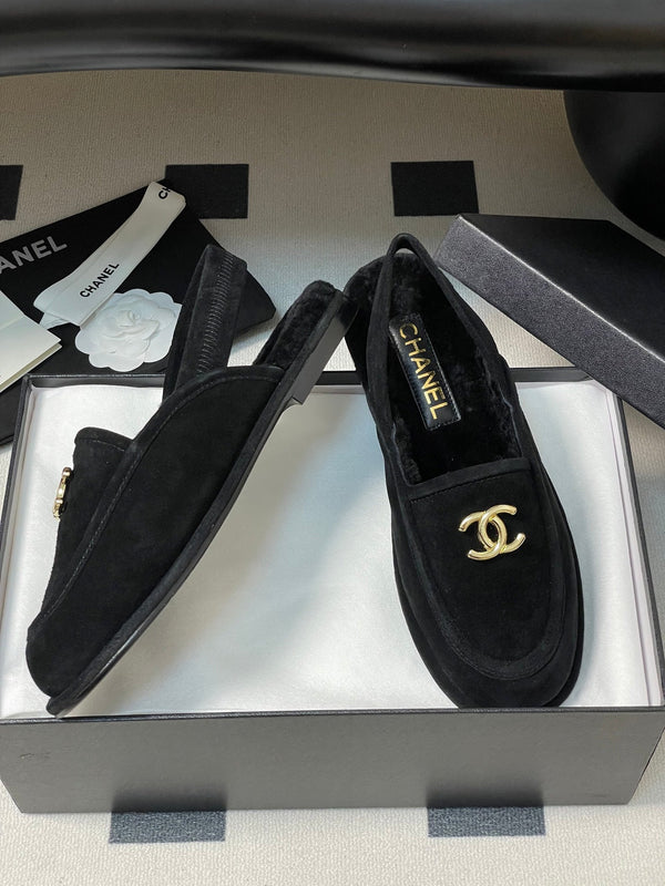 CC 25A Slingback Loafer Black Sherpa Suede