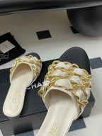 CC 25B Chain Closed Toe Flat Mule Ivory Sheepskin 393889