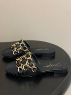 CC 25B Chain Closed Toe Flat Mule Black Sheepskin 393890