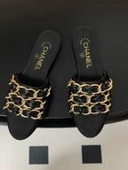 CC 25B Chain Closed Toe Flat Mule Black Sheepskin 393890