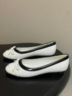 CC 25A Small Bow Ballet Flats White Mix Black Sheepskin 393966