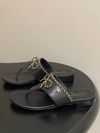CC 25B Chain Bow Flip-flops Black Sheepskin 393987