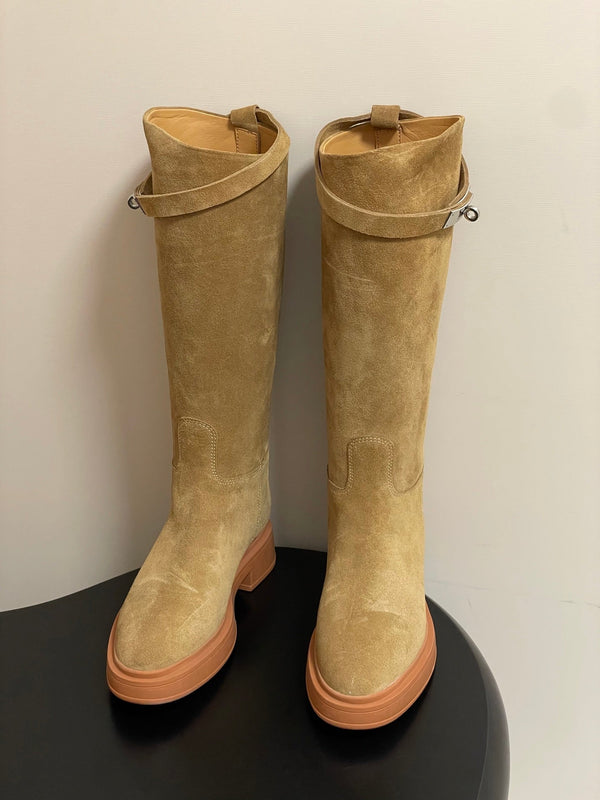 HM Jumping Boots Light Tan Kelly Buckle Suede 423266