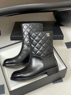 CC 25FW Double C Buckle Short Boot 25mm Black Sheepskin 423144