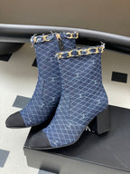 CC 25B Chain Short Boot 70mm Black Blue Denim 423145