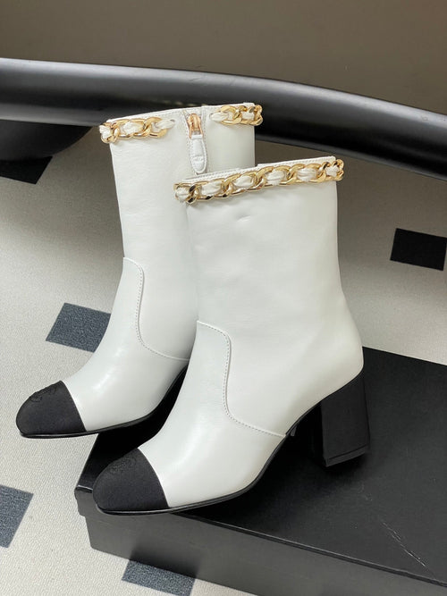 CC 25B Chain Short Boot 70mm Black White Denim Cowhide 423148