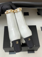 CC 25B Chain Short Boot 70mm Black White Denim Cowhide 423148