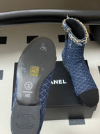 CC 25B Chain Short Boot 25mm Black Blue Denim 423150