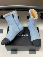 CC 25B Chain Short Boot 25mm Black Light Blue Denim 423151