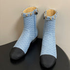 CC 25B Chain Short Boot 25mm Black Light Blue Denim 423151