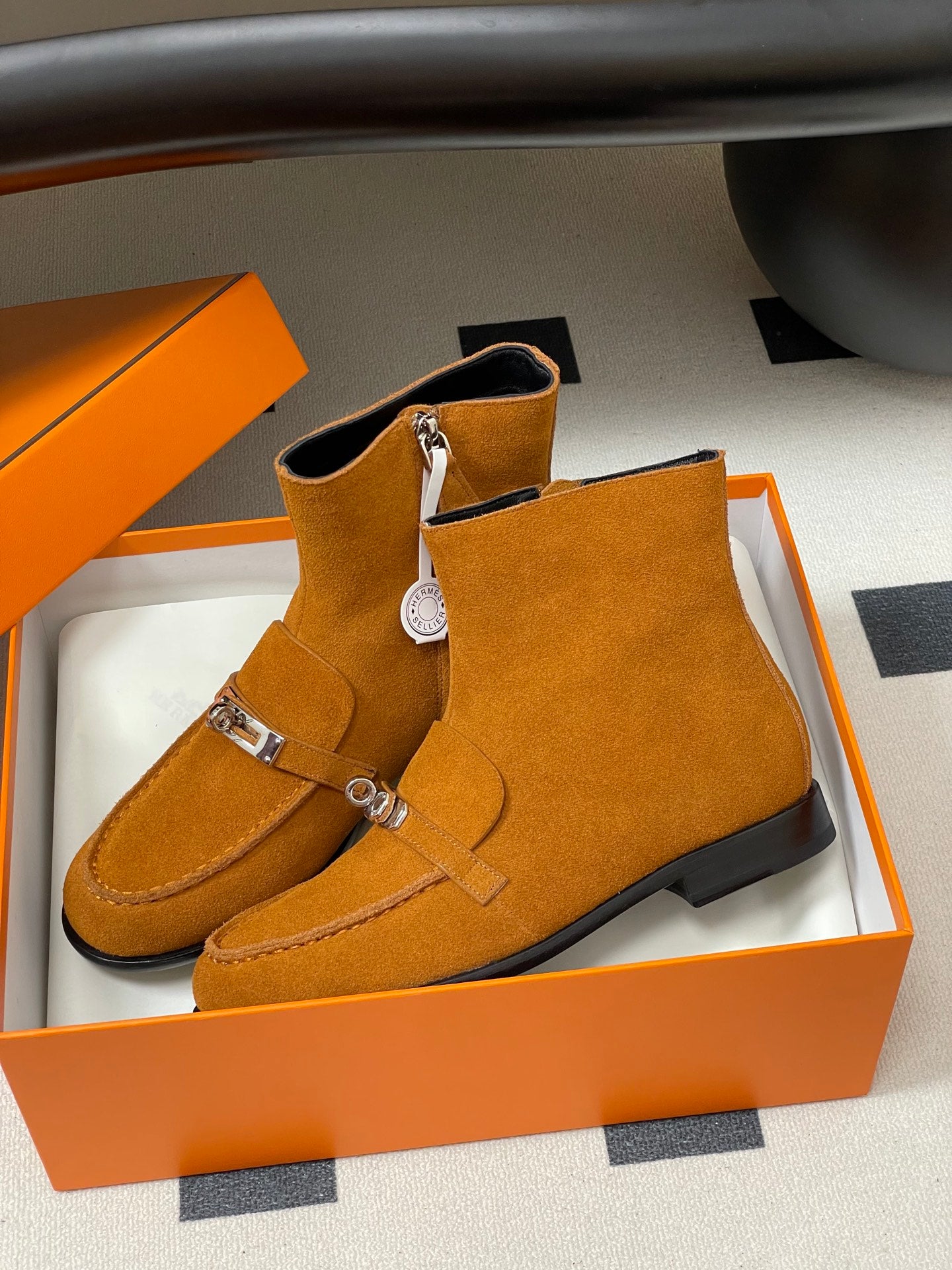 HM Short Boots 25mm Kelly Buckle Rich Burnt Orange Suede