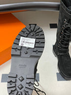 HM Lace Up Boots 25mm Belt Buckle Black Suede