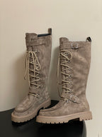 HM Lace Up Boots 25mm Belt Buckle Taupe Suede