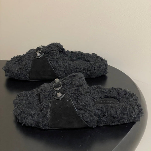 Balenciaga Classic Buckle Slippers Black Wool 535030