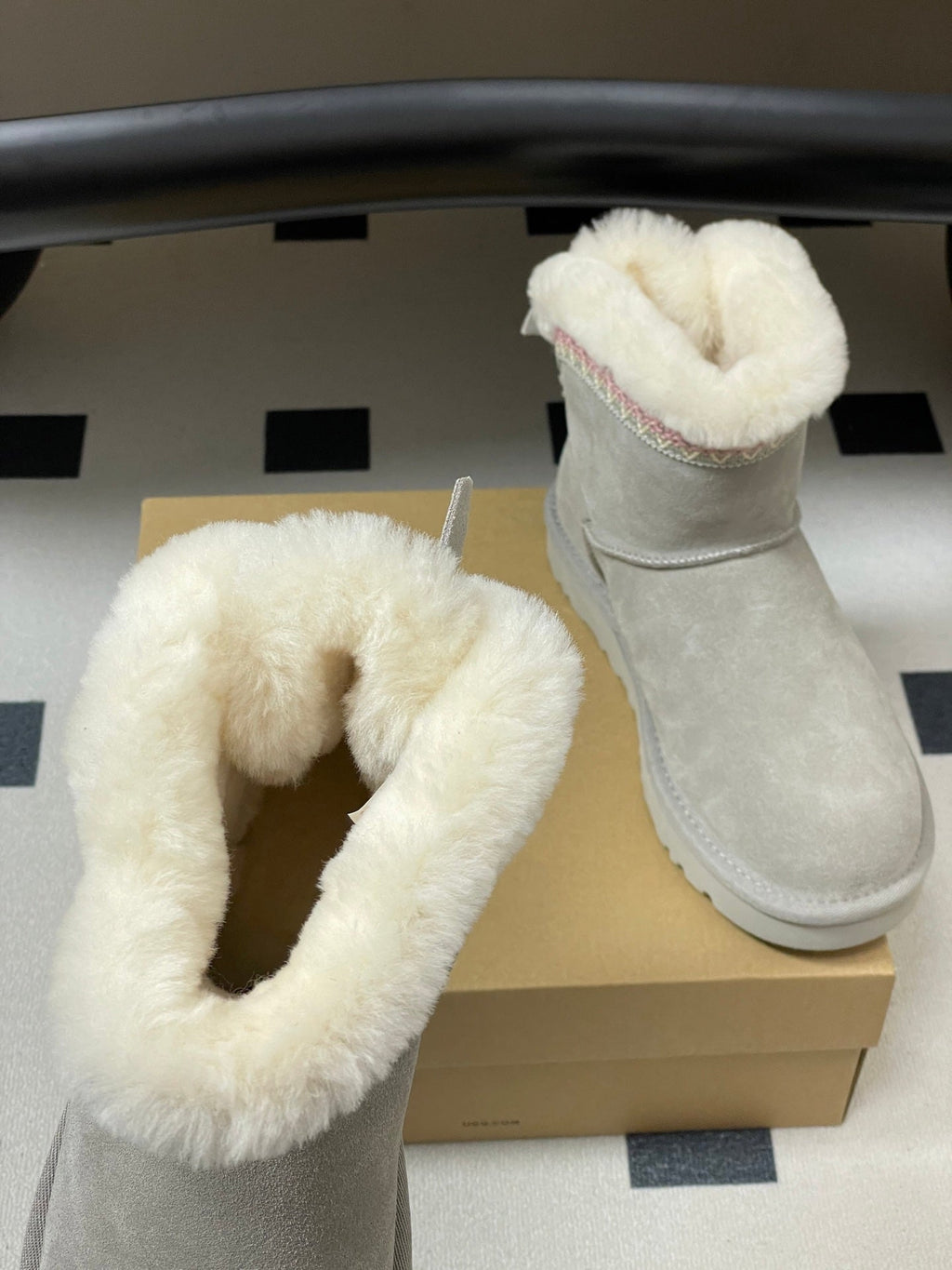 UGG Classic Mini Taslyn Boot Grey White Wool Suede 522215