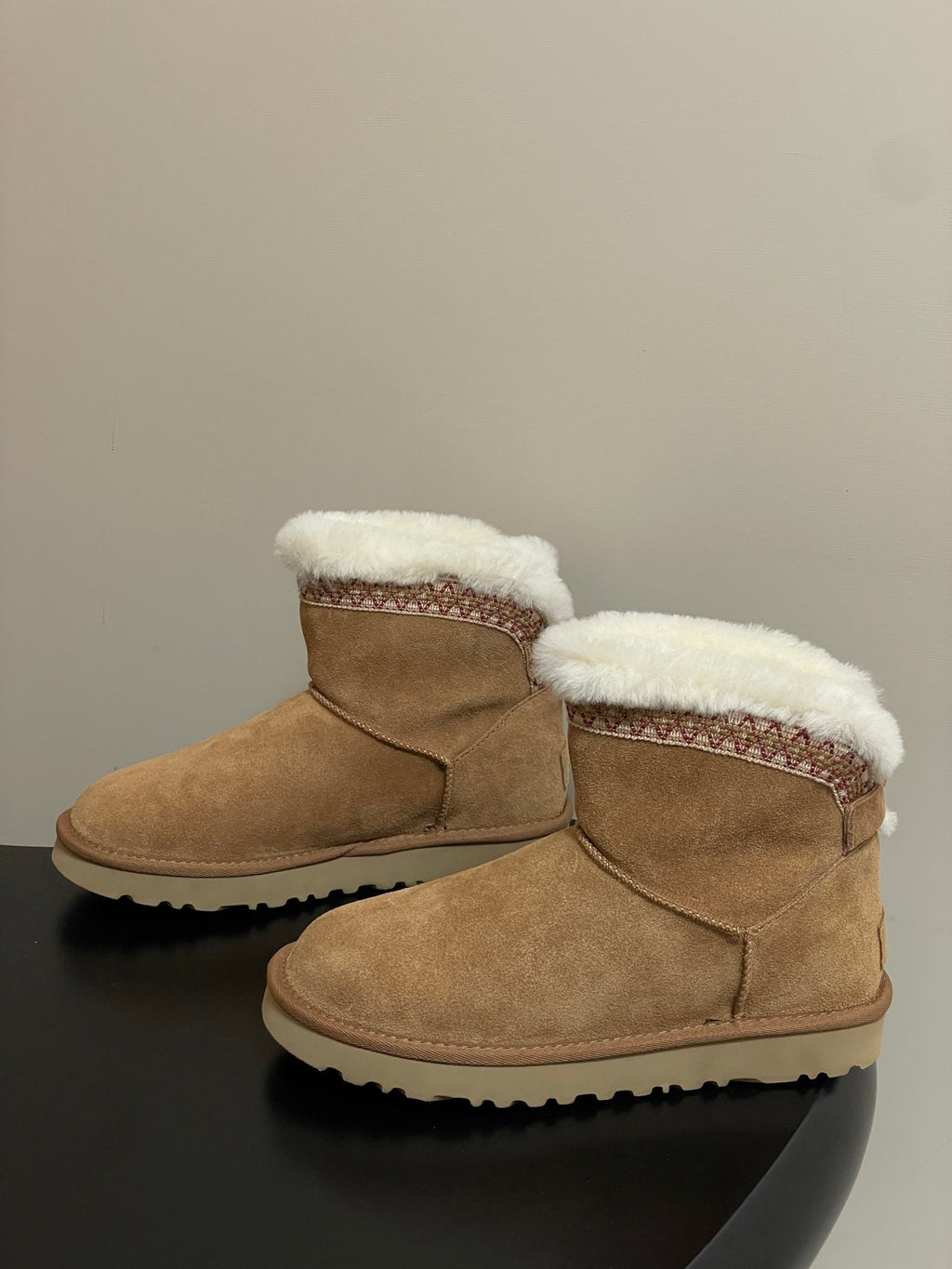 UGG Classic Mini Taslyn Boot Light Brown White Wool Suede 522216