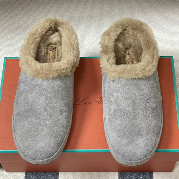 LP 25 Closed-Toe Half-Slippers Gray Beige Suede Fur 534683