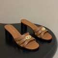 CD 26 Chunky Heel Sandals 50 Tan Leather 593523