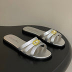 CC 26 Chunky Heel Sandals Metallic Silver Leather 593527