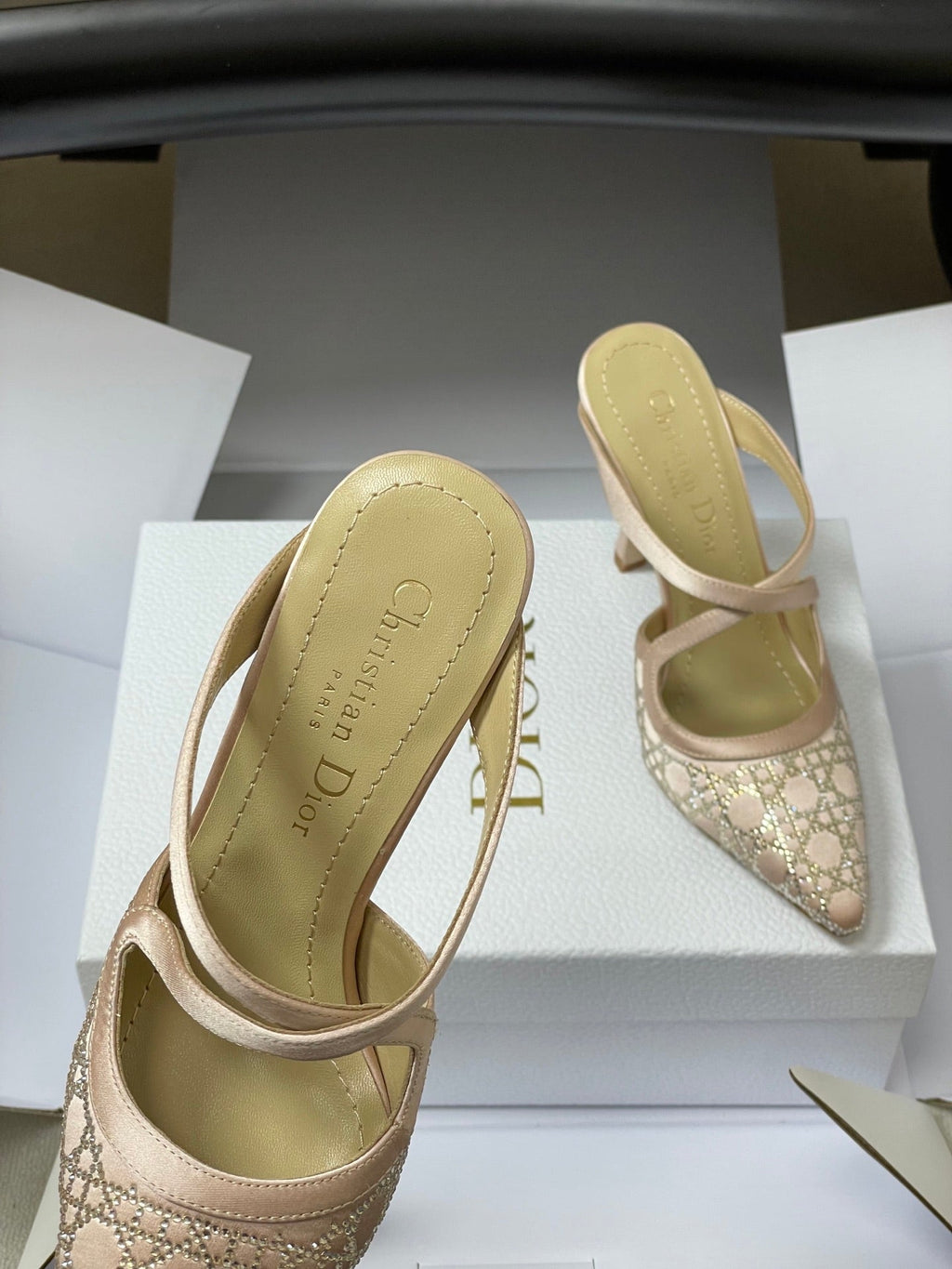 CD 26 High-Heeled Mules Nude Beige Mesh Sheepskin 593589