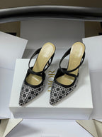 CD 26 High-Heeled Mules Black Diamond Mesh Sheepskin 593590