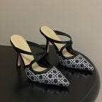 CD 26 High-Heeled Mules Black Diamond Mesh Sheepskin 593590