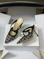 CD 26 High-Heeled Mules Black Diamond Mesh Sheepskin 593590