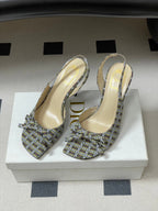 CD 26 Slingback 85 Multicolor Plaid Leather Silk Fabric 593600