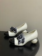 CC 26 Double C Pearl Heel Pump With Silk Ribbon White Sheepskin 593157