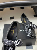 CC 26 Double C Pearl Heel Pump With Silk Ribbon Black Sheepskin 593158