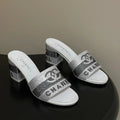 CC 26s Sandals 70 White Gray Sheepskin Rhinestones 649512