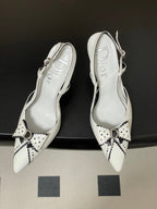 CD 26 D'Trick Slingback Heels 10cm White Bow Detail Sheepskin 632582