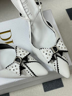 CD 26 D'Trick Slingback Heels 10cm White Bow Detail Sheepskin 632582