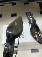 CD 26 D'Trick Slingback Heels 10cm Black Bow Detail Sheepskin 632583