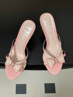 CD 26SS D'Trick Heeled Sandal 10cm Powder Pink Bow Detail Sheepskin 632579
