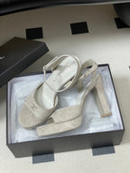 CC 26SS Platform Sandals 120mm Light Gray Double C Sheepskin Suede 632573