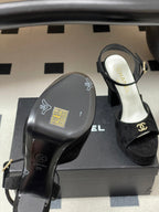 CC 26SS Platform Sandals 120mm Black Double C Sheepskin Suede 632574