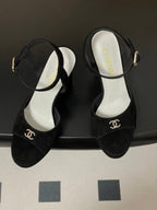 CC 26SS Platform Sandals 120mm Black Double C Sheepskin Suede 632574