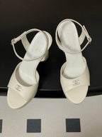 CC 26SS Platform Sandals 120mm White Double C Sheepskin 632571