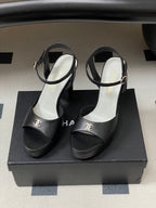 CC 26SS Platform Sandals 120mm Black Double C Sheepskin 632572