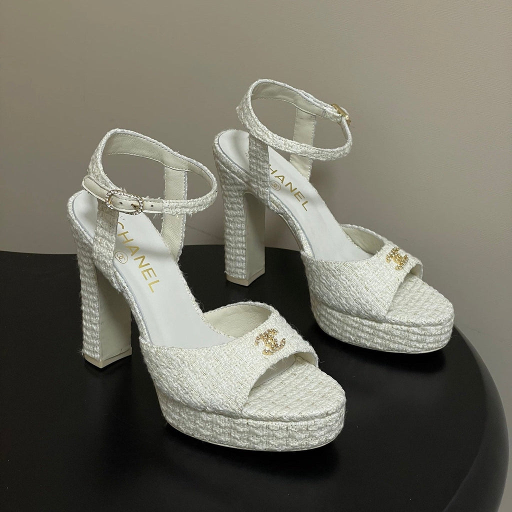 CC 26SS Platform Sandals 120mm White Double C Tweed 632569