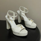 CC 26SS Platform Sandals 120mm White Double C Tweed 632569