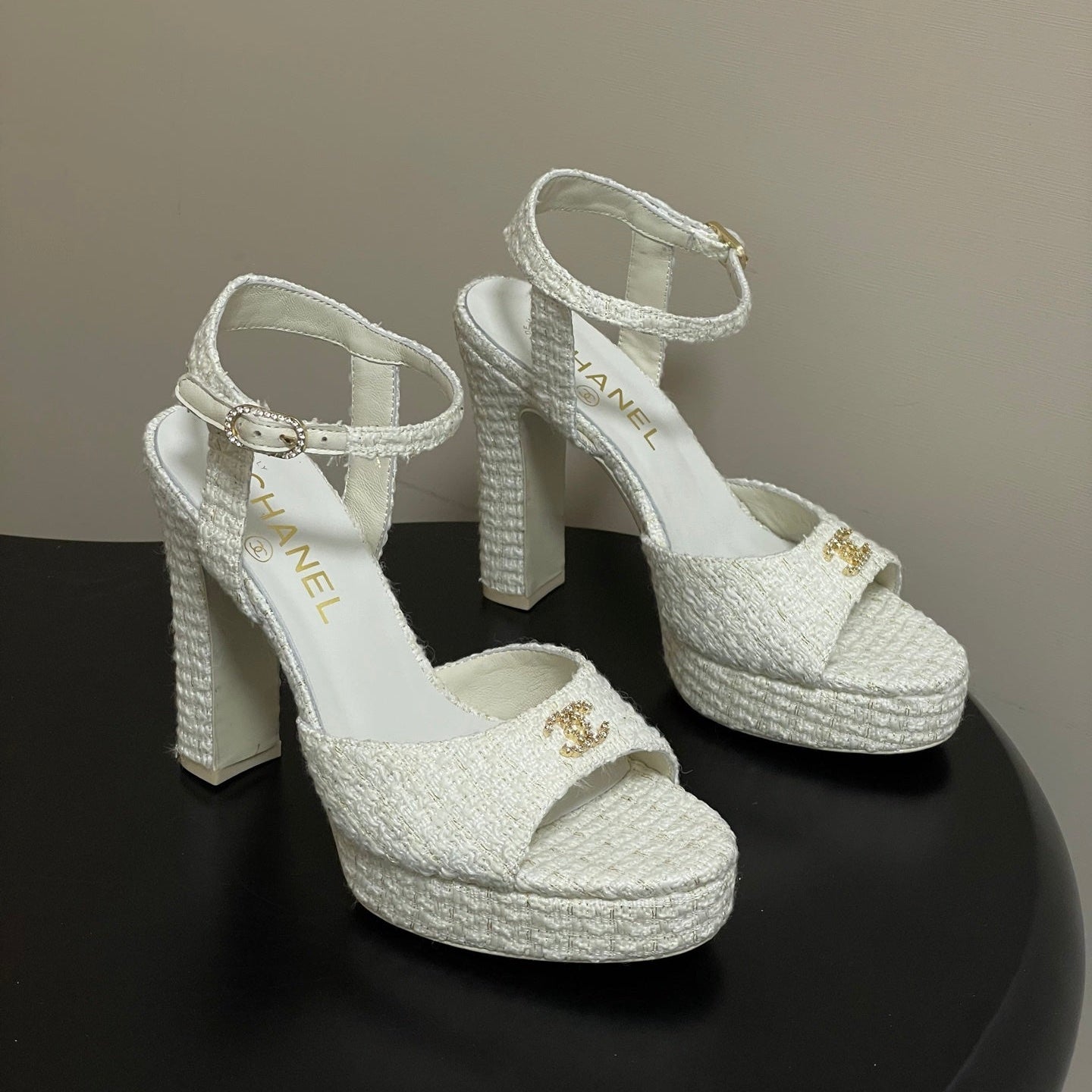 CC 26SS Platform Sandals 120mm White Double C Tweed 632569