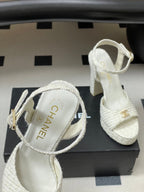 CC 26SS Platform Sandals 120mm White Double C Tweed 632569