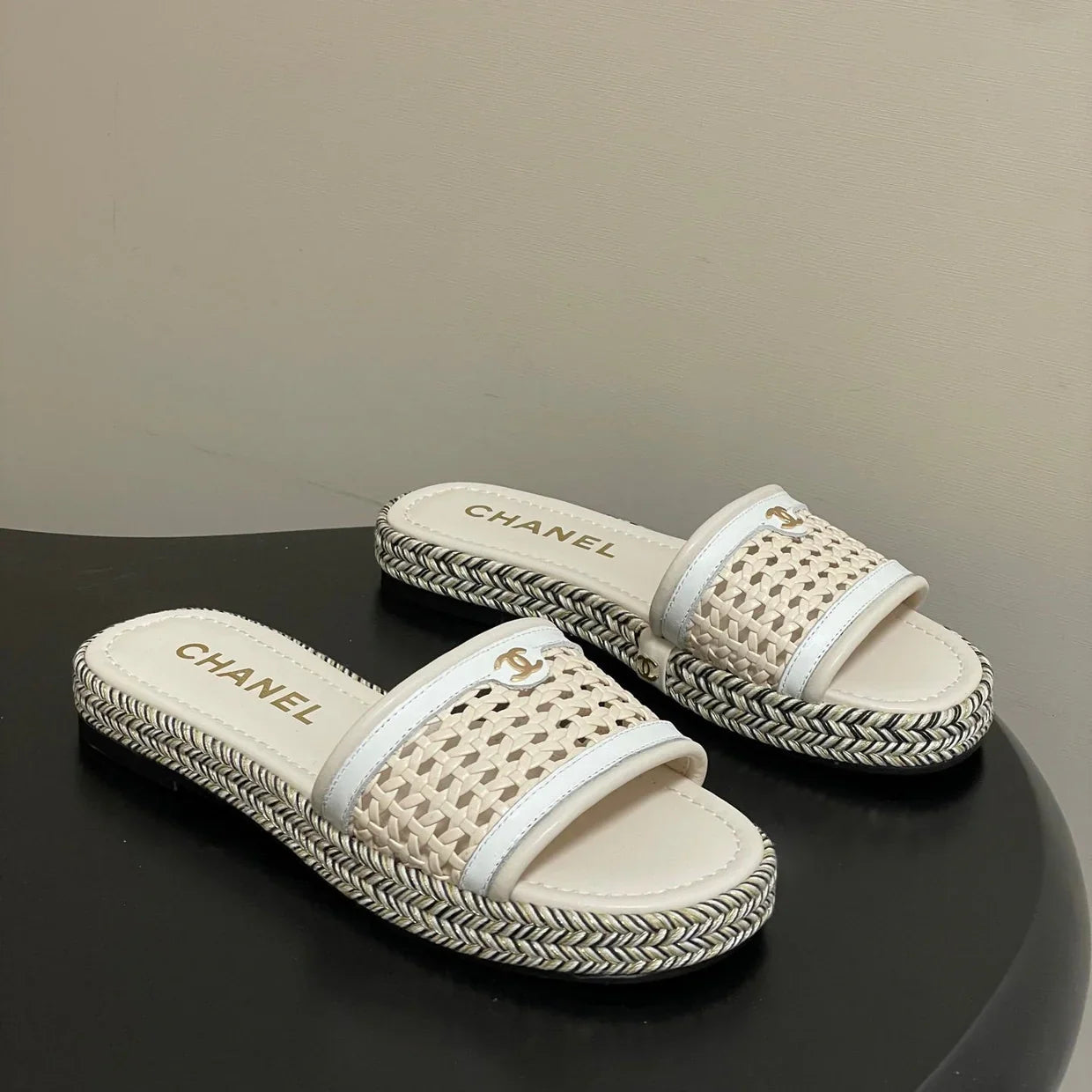 CC 26s Platform Slippers Light Beige Cowhide 649459