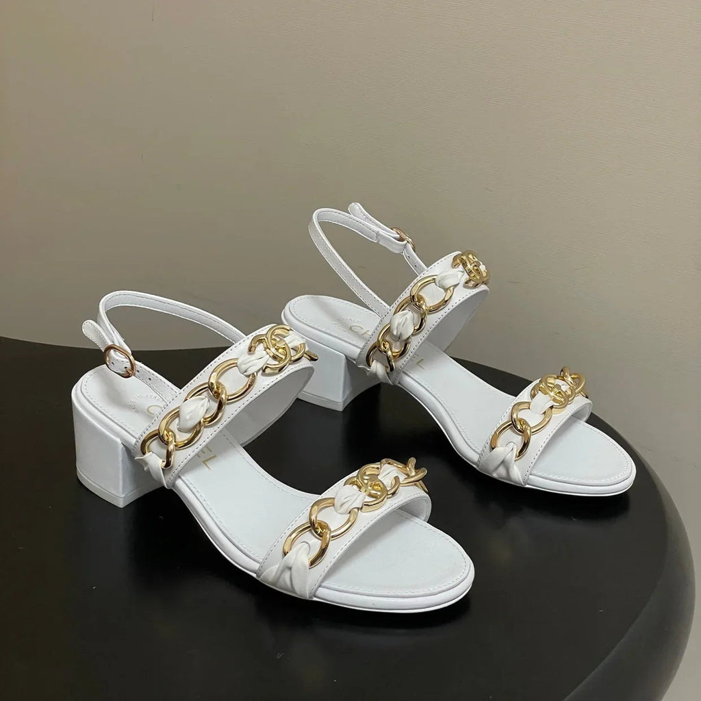 CC 26s Buckle Chain Sandals 55 White Sheepskin 649473