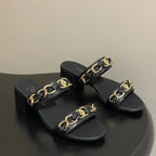 CC 26s Chunky Heels Sandals 55 Black Sheepskin 649471